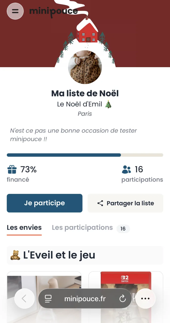 Une liste de Noël minipouce sur mobile
