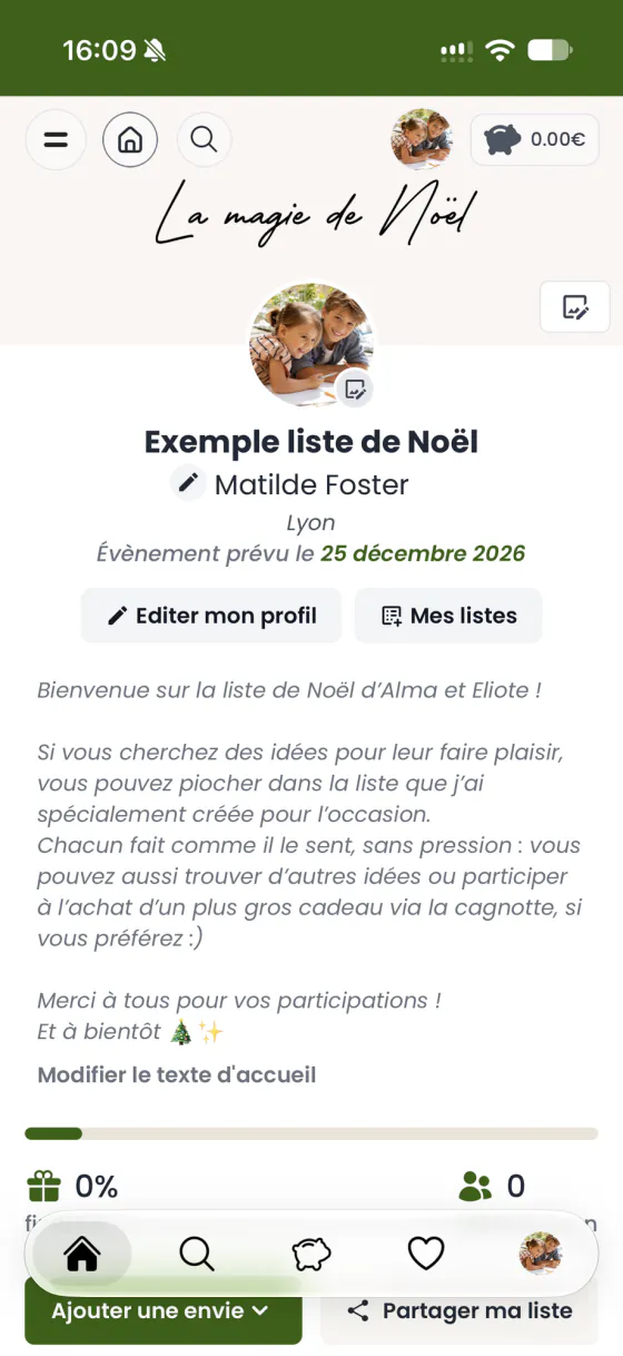 Une liste de Noël minipouce sur mobile