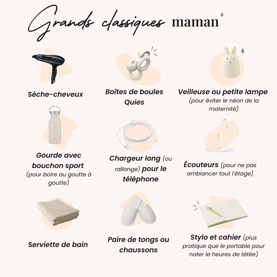 check liste des grands classiques pour la maman à mettre dans sa valise de maternité