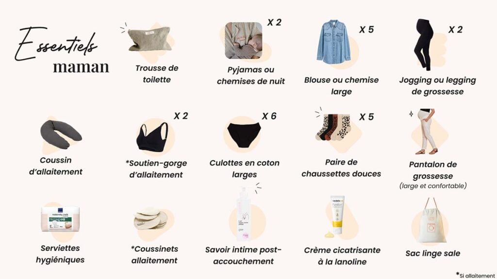 check-list avec les articles à prendre pour aller à la maternité pour future maman