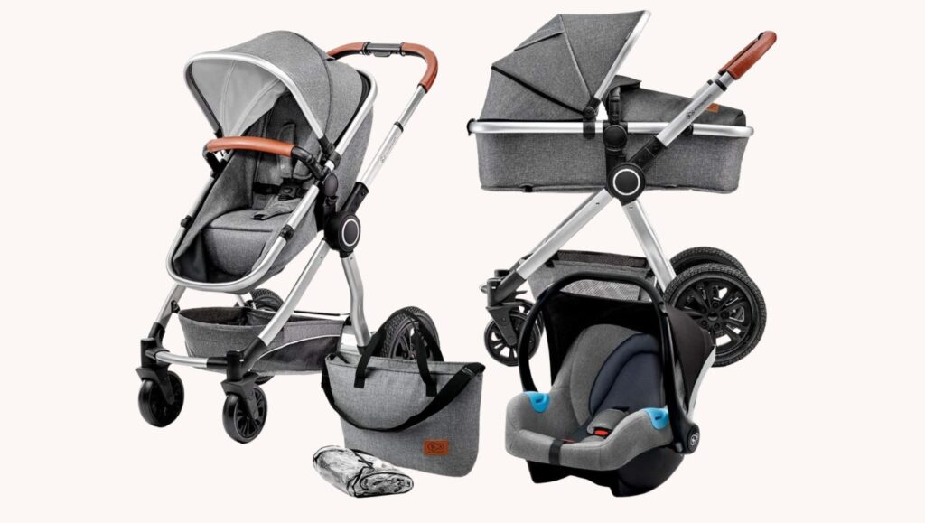 Kinderkraft Poussette 3 en 1 VEO Trio, Landau, Siège Auto et Accessoires Gris