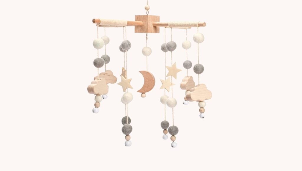 Mobile bébé en bois avec étoiles et lunes pour lit bébé et cadeau