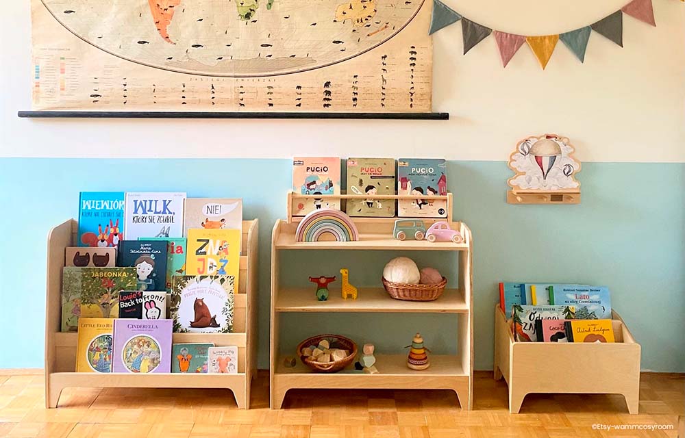 bibliotheque bois chambre bébé montessori coin livres lecture 