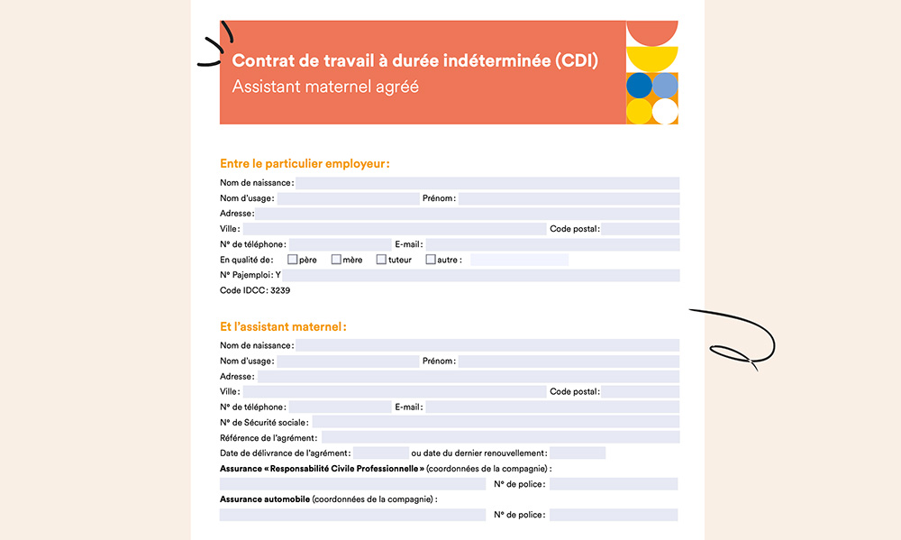 Image d'un contrat de travail pour assistant maternel agréé, outil essentiel expliqué dans notre guide sur comment embaucher et déclarer une assistante maternelle de manière efficace et légale.