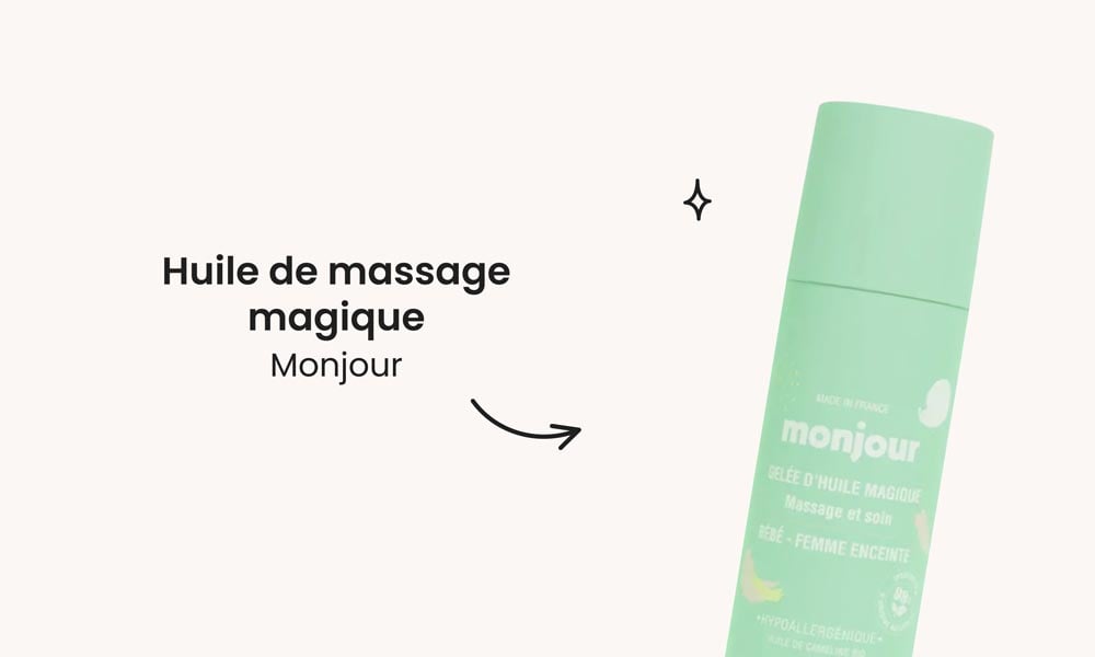 Huile de massage magique Monjour, idéale pour la femme enceinte, est louée comme la meilleure huile pour prévenir les vergetures de grossesse grâce à sa formule hydratante et hypoallergénique, fabriquée en France.