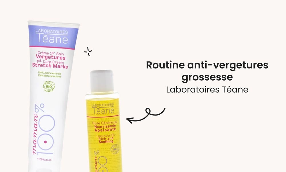 Explorez la routine anti-vergetures de grossesse des Laboratoires Téane : une combinaison parfaite avec la crème de soin et l'huile nourrissante bio, pour une peau élastique et apaisée, recommandée comme meilleure solution contre les vergetures durant la maternité.