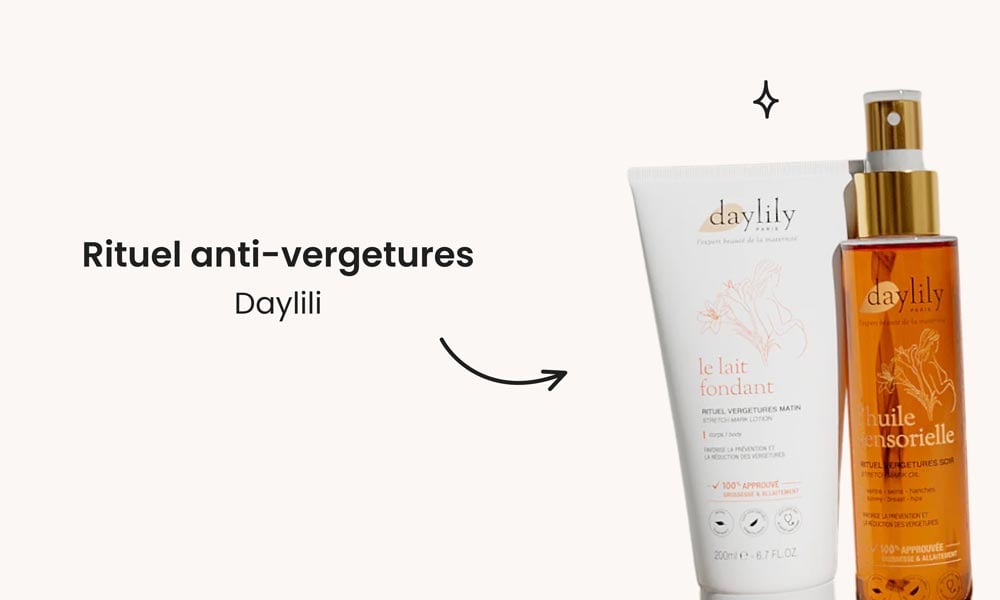 Découvrez le meilleur rituel contre les vergetures de grossesse avec Daylii : Le lait fondant et l'huile sensorielle enrichis d'ingrédients naturels pour nourrir et hydrater la peau, favorisant l'élasticité et la réduction des vergetures pendant la maternité.