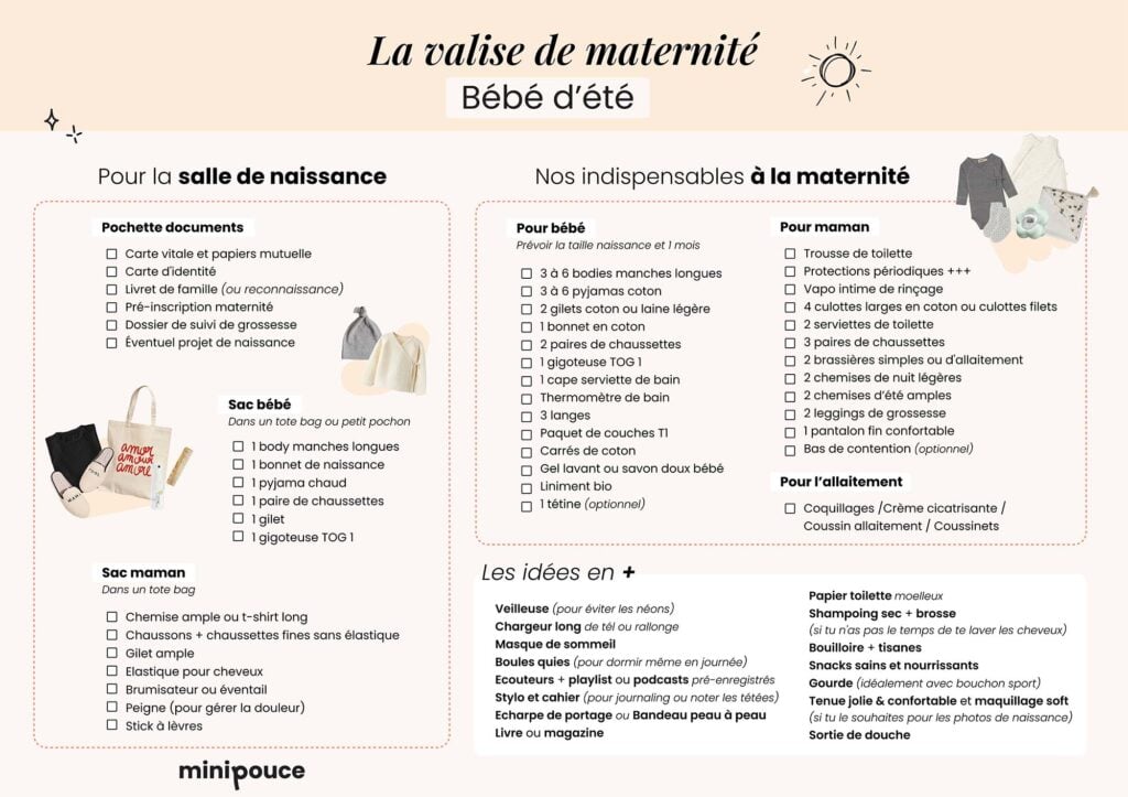 Liste naissance été valise maternité complète saison chaude pour bébé et maman