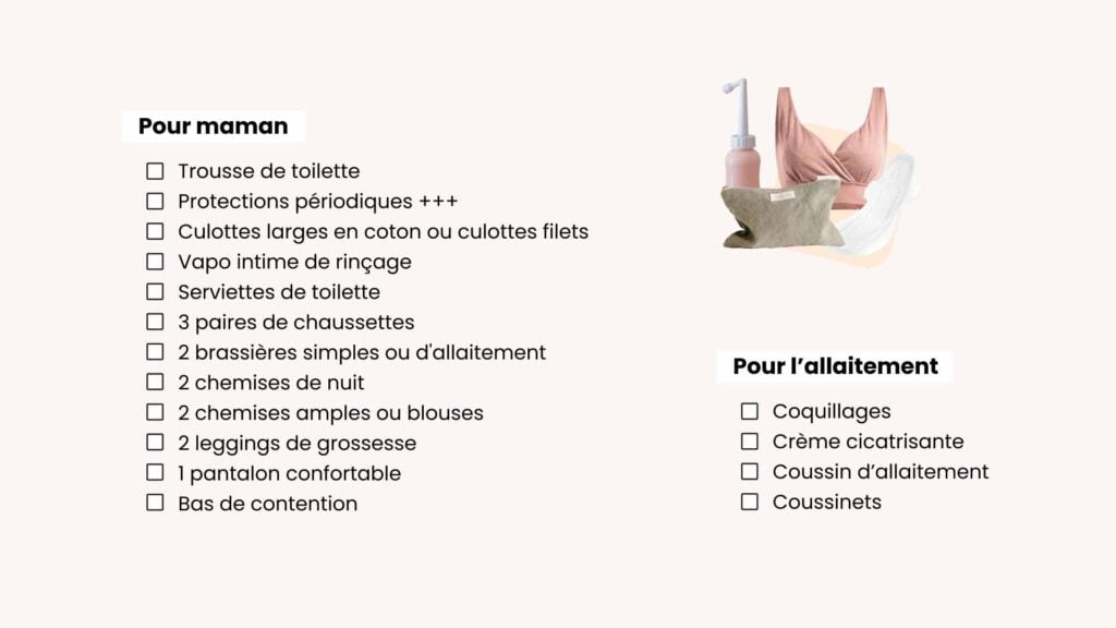 Liste indispensables valise maternité maman après accouchement et matériel pour allaitement