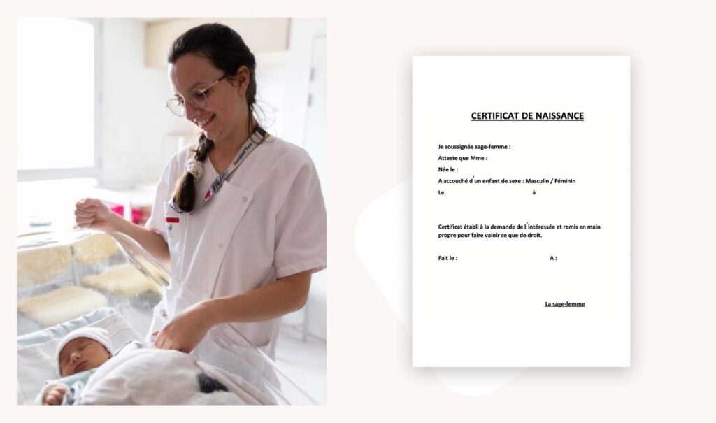 Certificat de naissance délivré par sage-femme à la maternité pour déclaration administrative