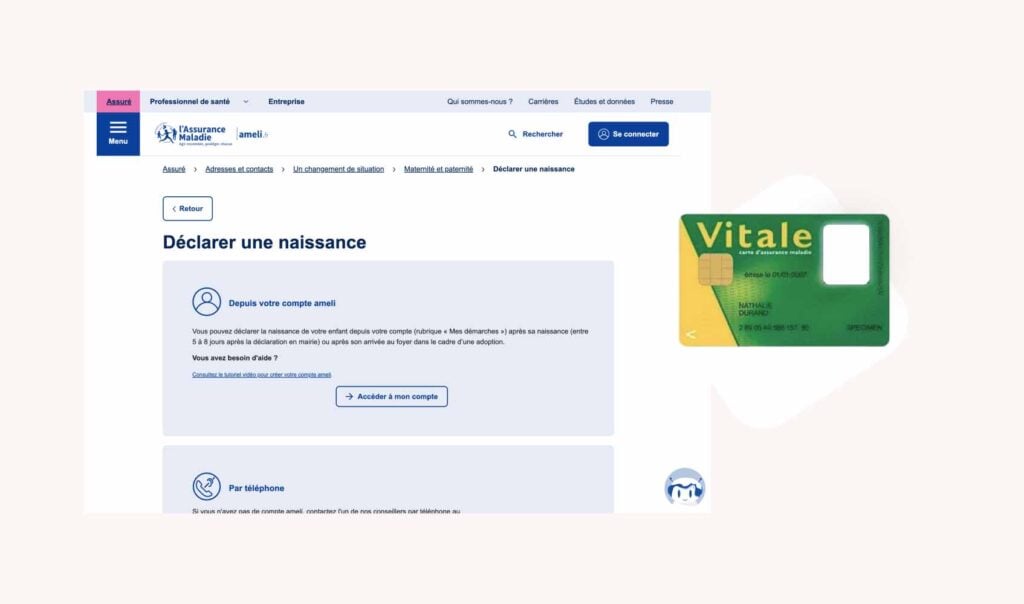 Déclarer naissance sur compte ameli avec carte vitale pour sécurité sociale bébé