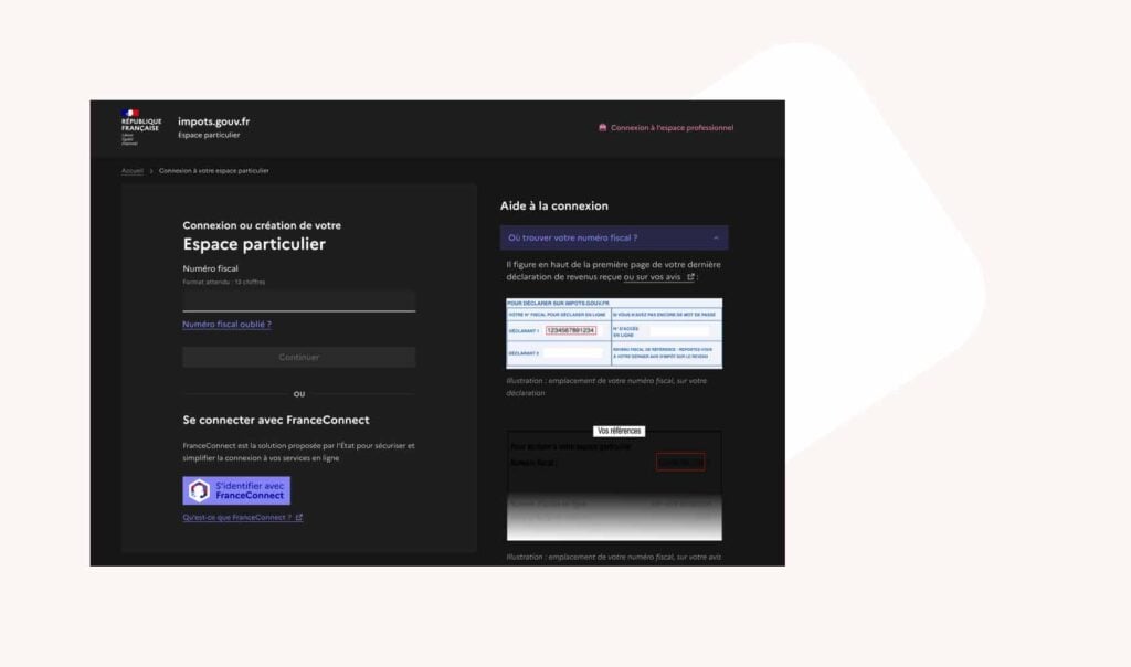 
Connexion espace particulier impôts pour déclaration naissance et prélèvement à la source