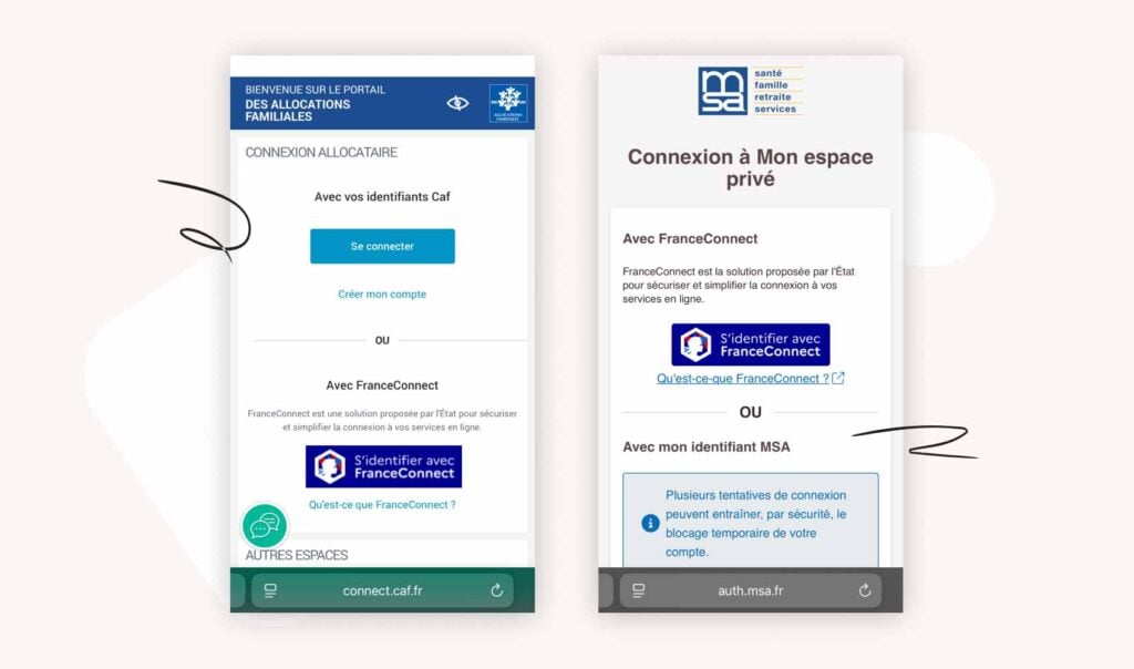 Connexion aux portails CAF et MSA pour déclaration naissance et démarches administratives