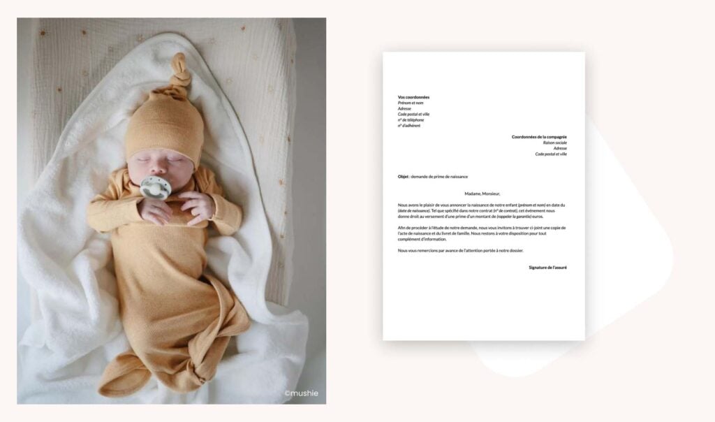 Modèle lettre demande prime naissance auprès assurance mutuelle complémentaire