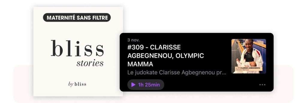 Visuel du podcast Bliss Stories mettant en avant un épisode sur la maternité, ressource inspirante pour les parents qui souhaitent découvrir conseils, témoignages et idées de musique bébé pour apaiser leur nouveau-né
