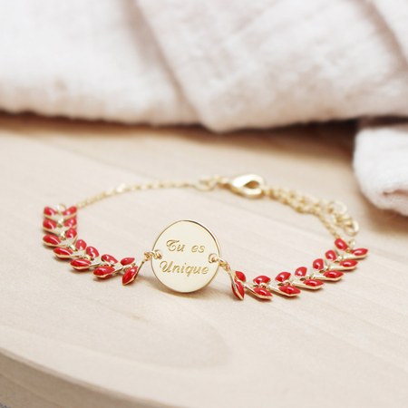 Petits trésors - Bracelet épi rouge personnalisable (plaqué or, émail) Petits trésors