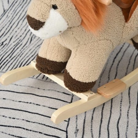 Homcom - Cheval à bascule lion musicale fauteuil intégré peluche douce marron
