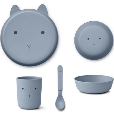 Liewood - Coffret repas en bioplastique Brody Rabbit Stormy blue (4 pièces)