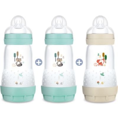 MAM - Lot de 3 biberons anti-colique Nature Aqua débit 2 moyen (260 ml)
