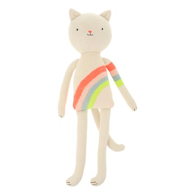 Meri Meri - Peluche Chat au pull arc-en-ciel en coton bio