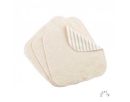 Popolini - lot de 3 lingettes lavables doublees en coton bio - raye ecru