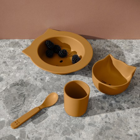 Liewood - Coffret repas en bioplastique Joana Cat golden caramel (4 pièces) Liewood