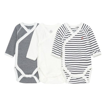 Petit Bateau - Lot 3 Bodies Marinière Croisés Coton Bio - Fille