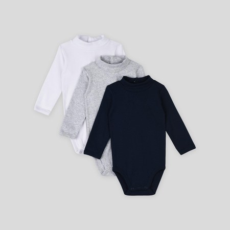 BOUT'CHOU - Lot de 3 bodies col roulé unis en coton BIO, certifié OEKO-TEX